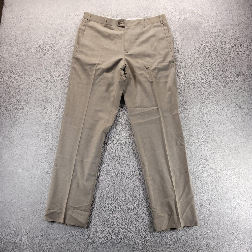 Zanella Dress Pants Mens 36 Beige Devon Wool Flat Front Straight Business Office
